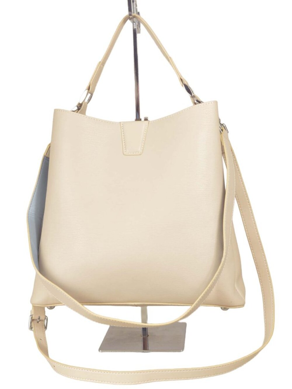 HESHE CREAM LEATHER HOBO CROSSBODY PURSE